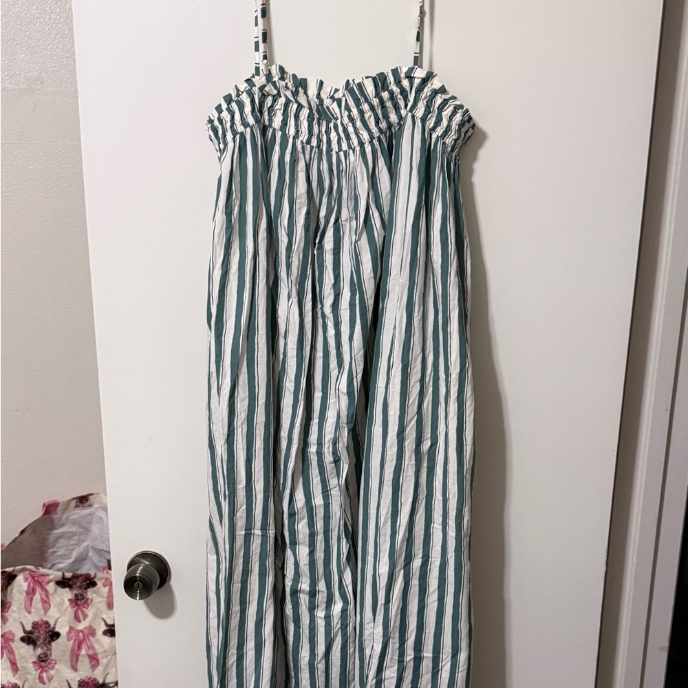 Madewell Green and White Striped Smocked Maxi Skirt - Picture 4 of 4